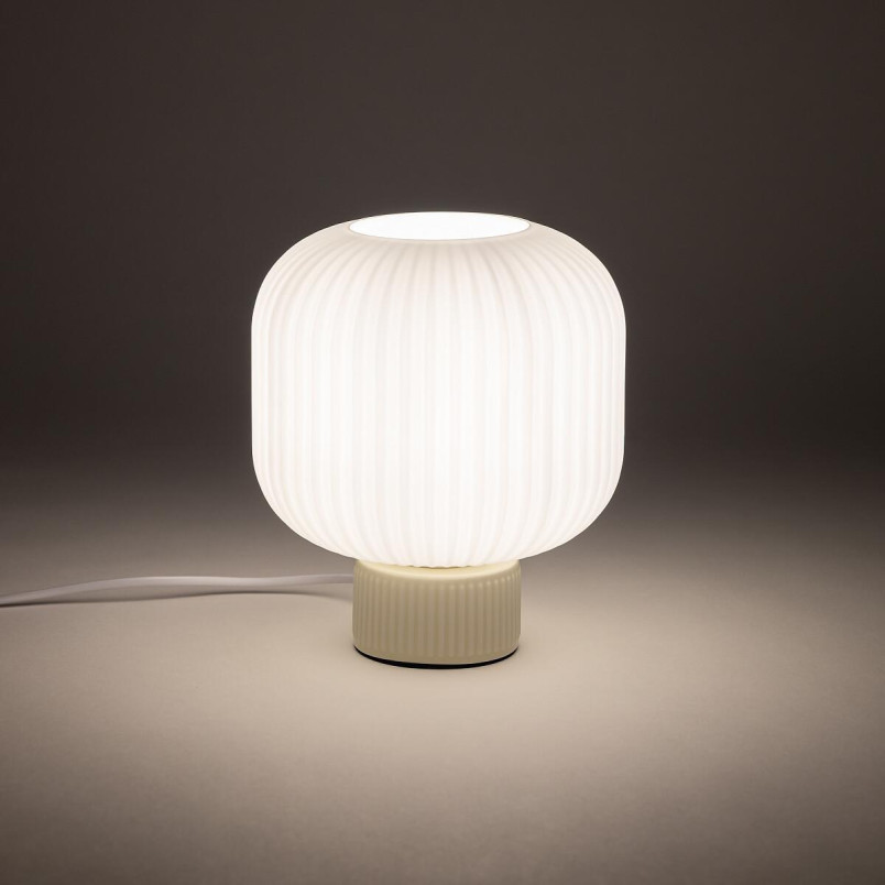 Lampa stołowa ceramiczna z ryflowanym szklanym kloszem Aurora 20cm biały / beż Nowodvorski