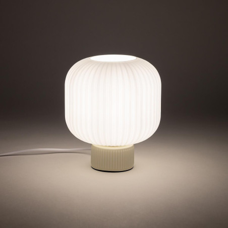 Lampa stołowa ceramiczna z ryflowanym szklanym kloszem Aurora 20cm biały / beż Nowodvorski