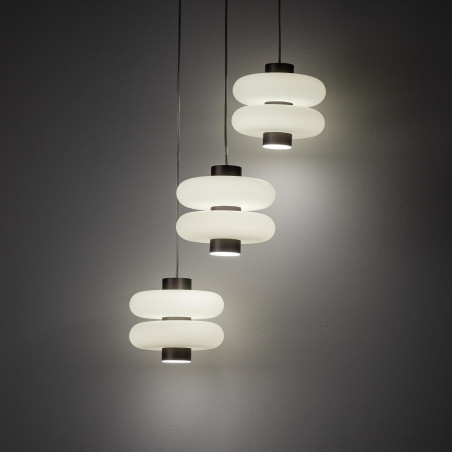 Lampa wisząca szklana 3 punktowa o organicznym kształcie Lunari 36cm biały / szczotkowane złoto Nowodvorski