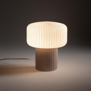 Lampa stołowa ceramiczna z ryflowanym szklanym kloszem Tika biały / róż Nowodvorski