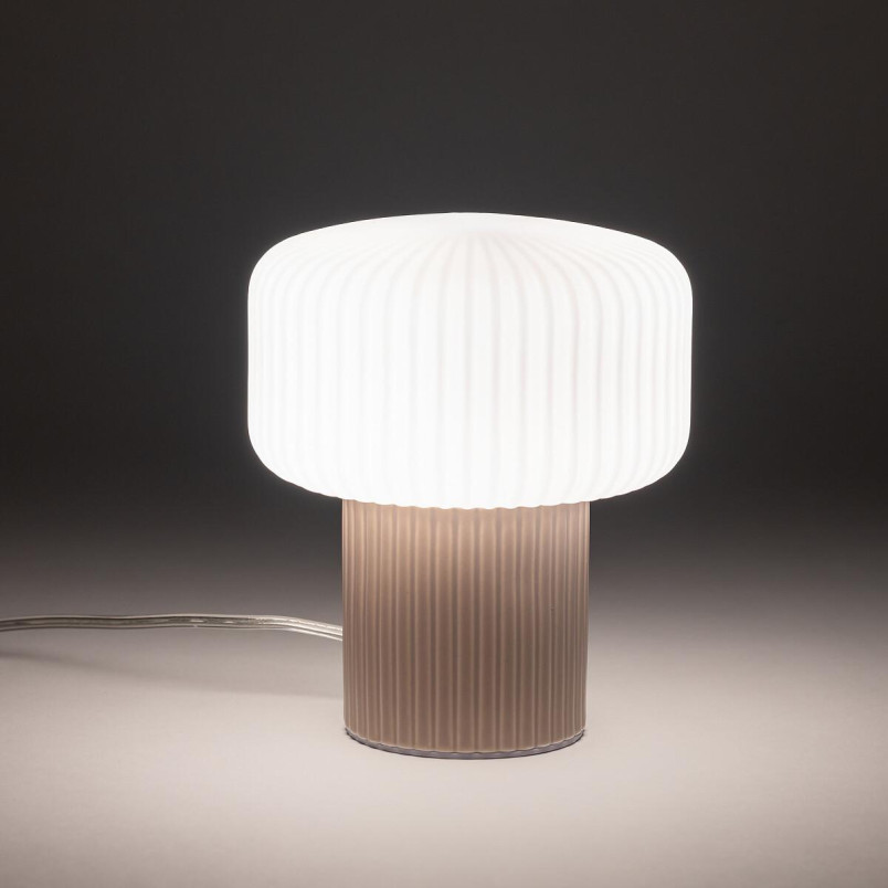 Lampa stołowa ceramiczna z ryflowanym szklanym kloszem Tika biały / róż Nowodvorski