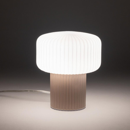 Lampa stołowa ceramiczna z ryflowanym szklanym kloszem Tika biały / róż Nowodvorski