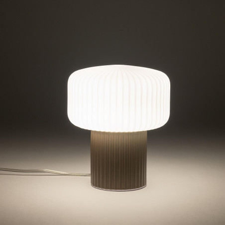Lampa stołowa ceramiczna z ryflowanym szklanym kloszem Tika biały / brąz Nowodvorski