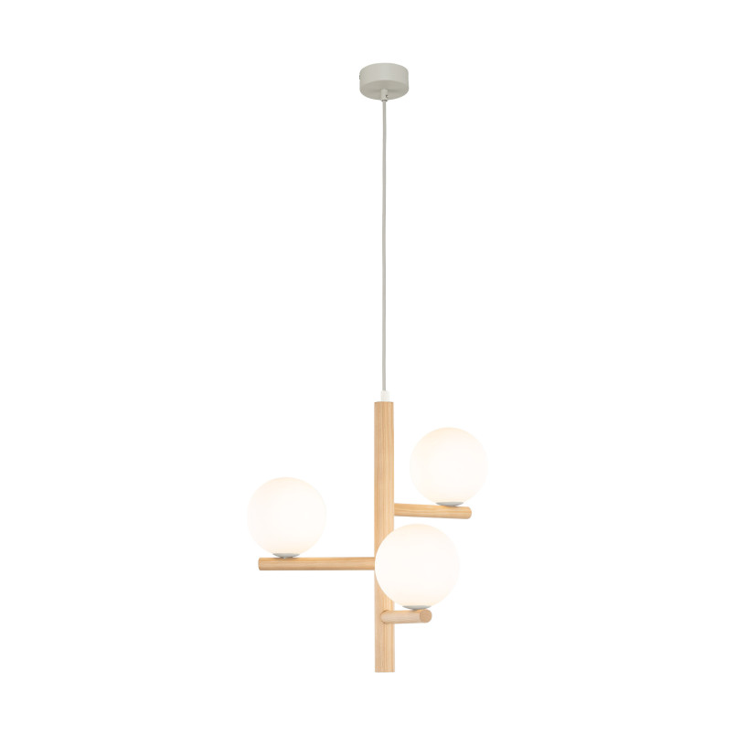 Lampa wisząca Estera Wood | 3 szklane kule, drewno | TK Lighting