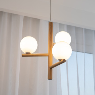 Lampa wisząca Estera Wood | 3 szklane kule, drewno | TK Lighting