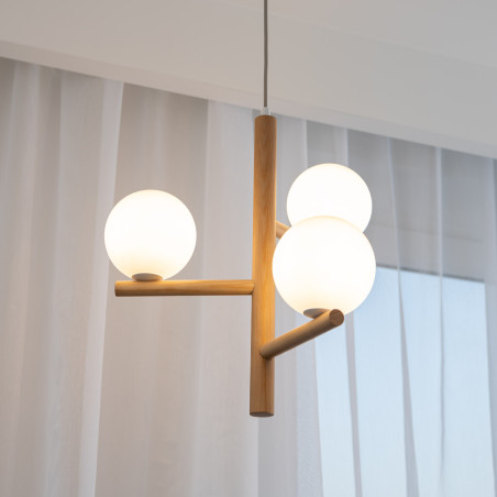 Lampa wisząca Estera Wood | 3 szklane kule, drewno | TK Lighting