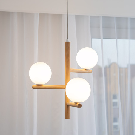 Lampa wisząca Estera Wood | 3 szklane kule, drewno | TK Lighting