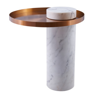 Stolik boczny COLUMN biały marmur miedź 55 cm | Decolab24