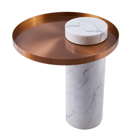 Stolik boczny COLUMN biały marmur miedź 55 cm | Decolab24