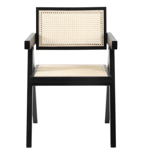 Krzesło z podłokietnikami BOHO czarne drewno rattan | Decolab
