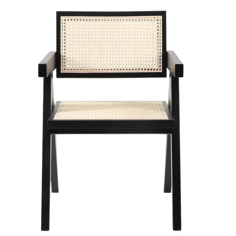 Krzesło z podłokietnikami BOHO czarne drewno rattan | Decolab