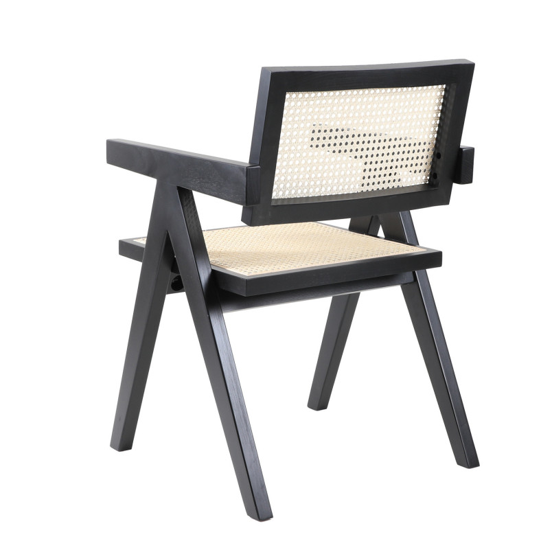 Krzesło z podłokietnikami BOHO czarne drewno rattan | Decolab