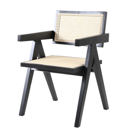 Krzesło z podłokietnikami BOHO czarne drewno rattan | Decolab