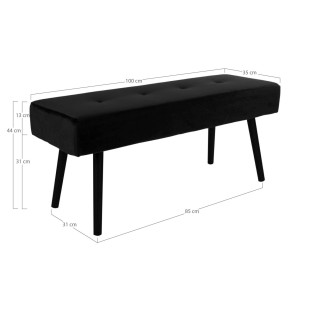 Ławka welurowa Skiby 100 cm czarna pikowana | Decolab24.pl