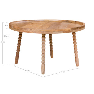 Stolik z drewna mango Jammu 60 cm toczone nogi | Decolab24