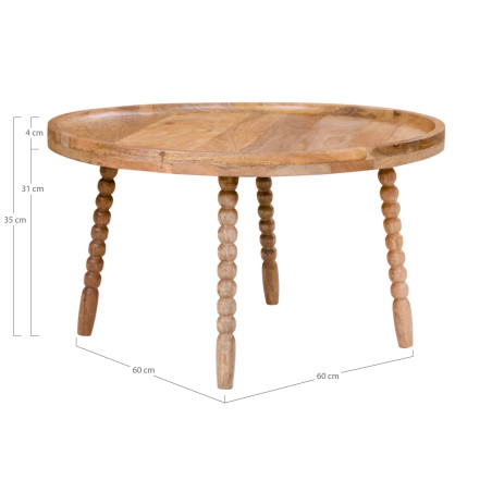Stolik z drewna mango Jammu 60 cm toczone nogi | Decolab24