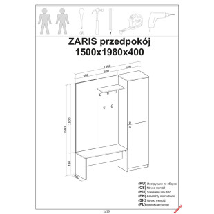 Zestaw do przedpokoju Zaris 150cm dąb/czarny | Halmar