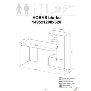 Biurko z regałem Hobas 150cm dąb/czarny - Halmar | Biurka