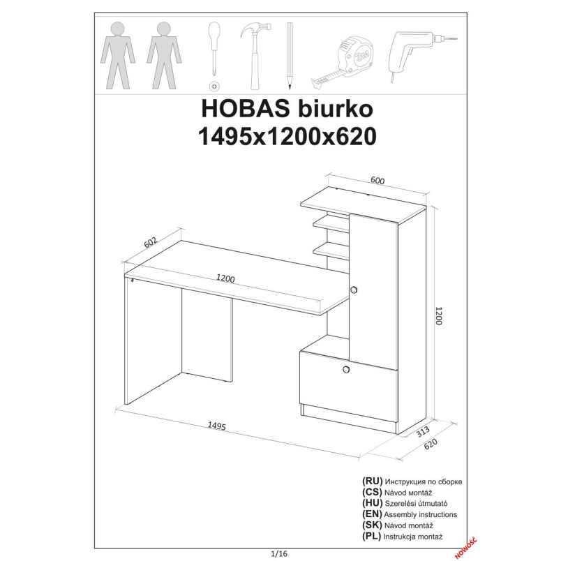 Biurko z regałem Hobas 150cm dąb artisan - Halmar | Komfort i styl