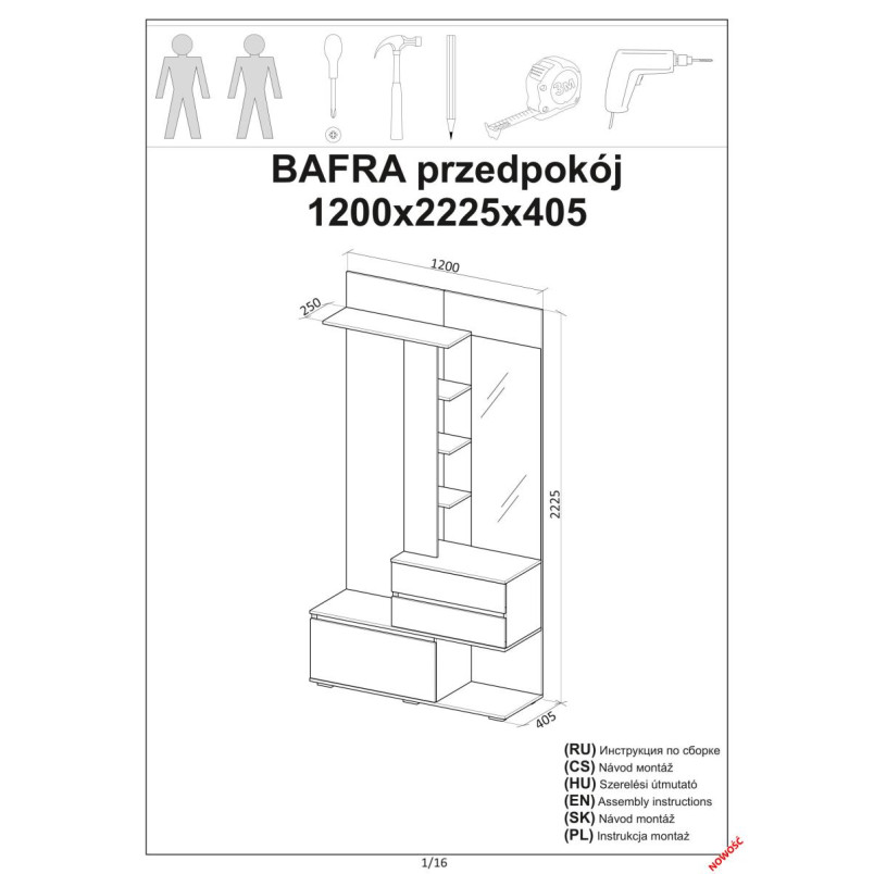 Zestaw do przedpokoju Bafra | Halmar: Dąb Złoty, Lustro