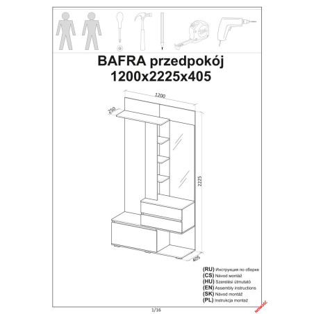 Zestaw do przedpokoju Bafra | Halmar: Lustro, szafka, wieszaki