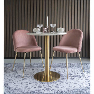 Stół okrągły na jednej nodze Bolzano 70cm imitacja marmuru / złoty House Nordic