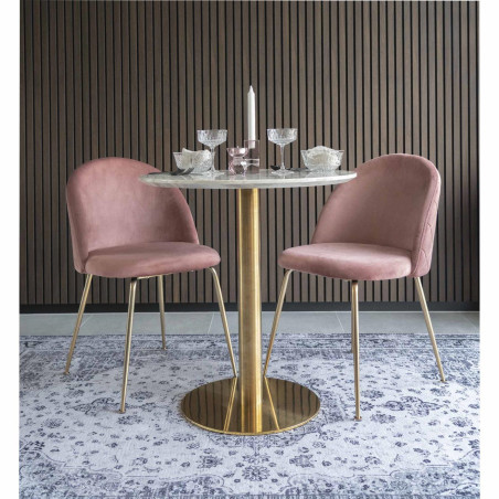 Stół okrągły na jednej nodze Bolzano 70cm imitacja marmuru / złoty House Nordic