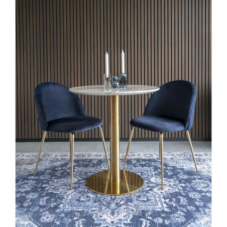 Stół okrągły na jednej nodze Bolzano 70cm imitacja marmuru / złoty House Nordic