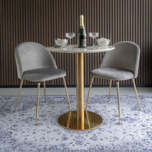 Stół okrągły na jednej nodze Bolzano 70cm imitacja marmuru / złoty House Nordic