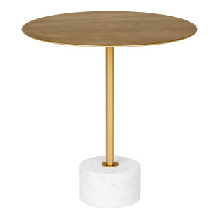 Mosiężny stolik pomocniczy okrągły na marmurowej podstawie Lecco 51cm House Nordic