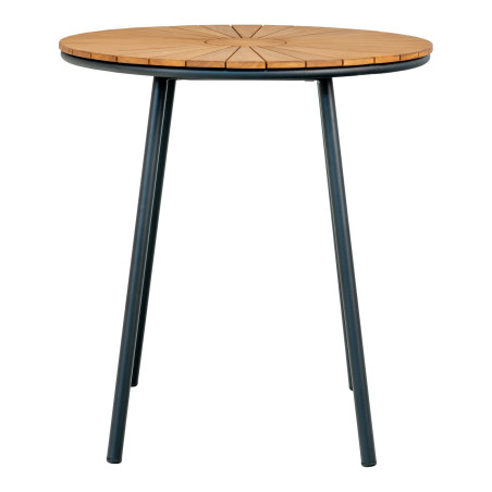 Stół okrągły ogrodowy z drewnianym blatem Cleveland 70cm drewno tekowe / czarny House Nordic