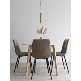 Krzesło zamszowe pikowane Middelfart jasny brąz / czarny House Nordic