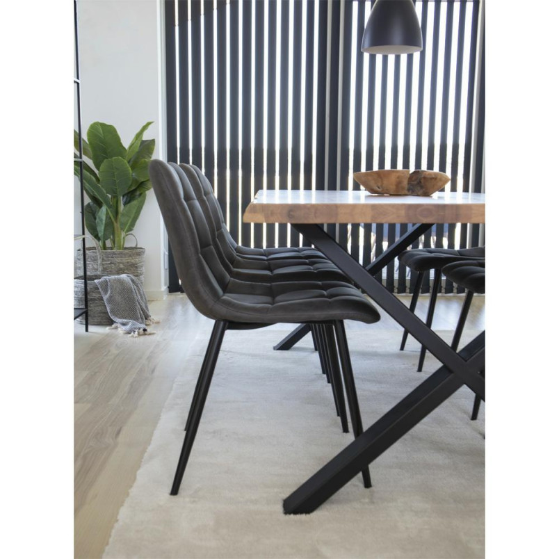 Krzesło zamszowe pikowane Middelfart ciemny szary / czarny House Nordic