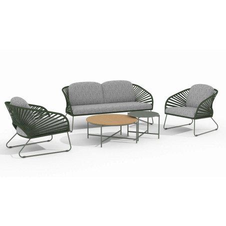 Zestaw mebli tarasowych sofa + 2 fotele + stolik Novella zielony House Nordic