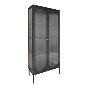 Gablota / witryna na nóżkach ze szklanymi ryflowanymi drzwiami Adelaide 180x80cm czarna House Nordic