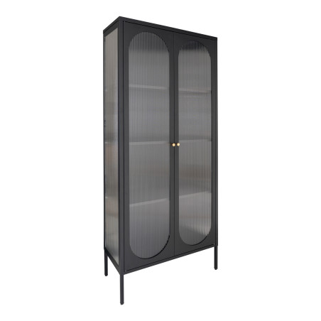 Gablota / witryna na nóżkach ze szklanymi ryflowanymi drzwiami Adelaide 180x80cm czarna House Nordic