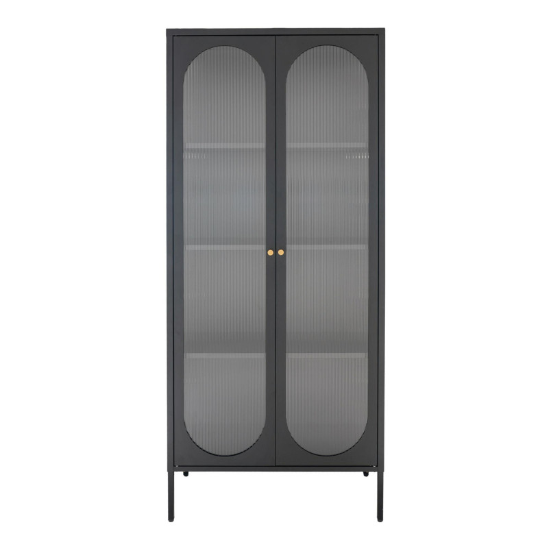 Gablota / witryna na nóżkach ze szklanymi ryflowanymi drzwiami Adelaide 180x80cm czarna House Nordic