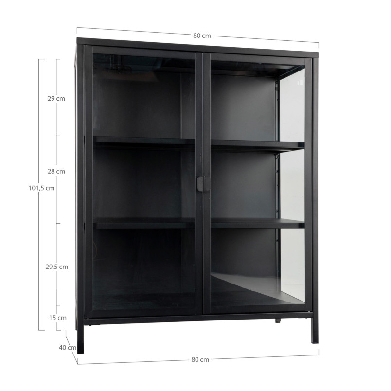 Gablota / witryna metalowa ze szklanymi drzwiami Brisbane 101x80x40cm czarna House Nordic
