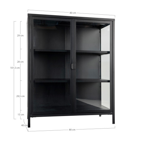 Gablota / witryna metalowa ze szklanymi drzwiami Brisbane 101x80x40cm czarna House Nordic