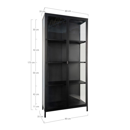 Gablota / witryna metalowa ze szklanymi drzwiami Brisbane 175x80x35cm czarna House Nordic