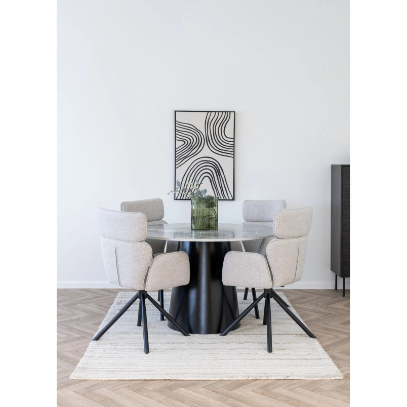 Krzesło fotelowe obrotowe Cordoba piaskowa tkanina / czarna podstawa House Nordic