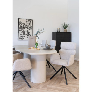 Krzesło fotelowe obrotowe Cordoba piaskowa tkanina / czarna podstawa House Nordic