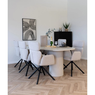 Krzesło fotelowe obrotowe Cordoba piaskowa tkanina / czarna podstawa House Nordic