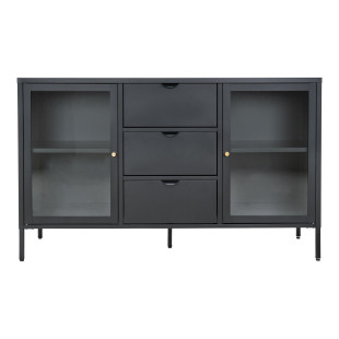 Komoda metalowa z 3 szufladami i 2 szafkami Dalby 85x140x40cm czarna House Nordic