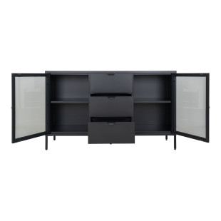 Komoda metalowa z 3 szufladami i 2 szafkami Dalby 85x140x40cm czarna House Nordic