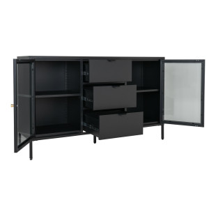 Komoda metalowa z 3 szufladami i 2 szafkami Dalby 85x140x40cm czarna House Nordic