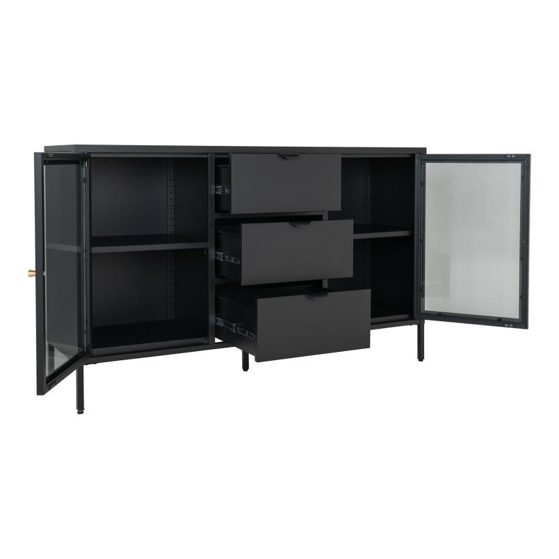 Komoda metalowa z 3 szufladami i 2 szafkami Dalby 85x140x40cm czarna House Nordic