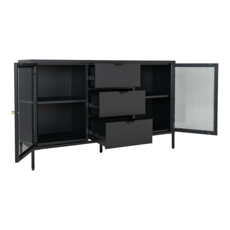 Komoda metalowa z 3 szufladami i 2 szafkami Dalby 85x140x40cm czarna House Nordic