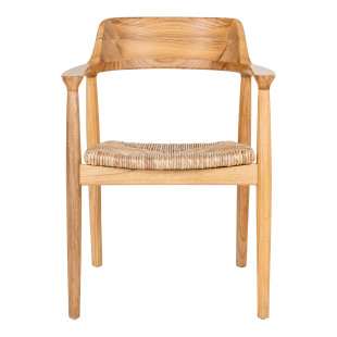Krzesło drewniane z plecionym siedziskiem i podłokietnikami Getafe sungkai House Nordic