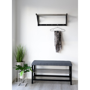 Ławka tapicerowana z 2 półkami na buty Padova 100x34x50cm szary / czarny House Nordic